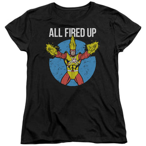 AN OFFCIALLY LICENSED JLA FIRESTORMS PARTY WOMEN'S REGULAR FIT T-SHIRT BLACK