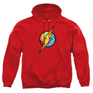 AN OFFCIALLY LICENSED DC FLASH TIE DYE FLASH LOGO ADULT UNISEX PULLOVER HOODIE RED