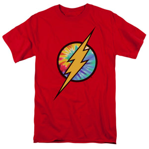 AN OFFCIALLY LICENSED DC FLASH TIE DYE FLASH LOGO MEN'S REGULAR FIT T-SHIRT RED