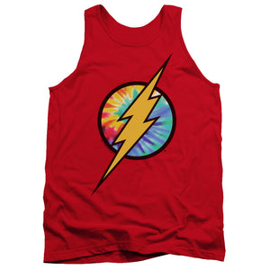 AN OFFCIALLY LICENSED DC FLASH TIE DYE FLASH LOGO ADULT UNISEX TANK TOP RED