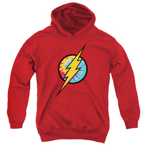 AN OFFCIALLY LICENSED DC FLASH TIE DYE FLASH LOGO YOUTH HOODIE RED