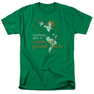 AN OFFCIALLY LICENSED JLA RASH OF GOOD LUCK MEN'S REGULAR FIT T-SHIRT KELLY GREEN
