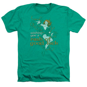 AN OFFCIALLY LICENSED JLA RASH OF GOOD LUCK MEN'S HEATHER T-SHIRT KELLY GREEN