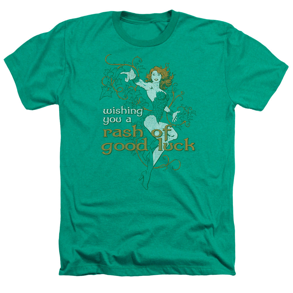 AN OFFCIALLY LICENSED JLA RASH OF GOOD LUCK MEN'S HEATHER T-SHIRT KELLY GREEN