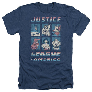 AN OFFCIALLY LICENSED JLA AMERICAN LEAGUE MEN'S HEATHER T-SHIRT NAVY