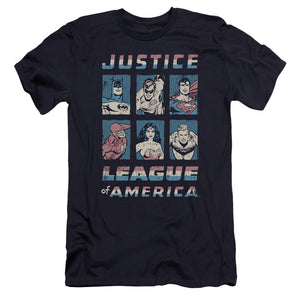 AN OFFCIALLY LICENSED JLA AMERICAN LEAGUE MEN'S PREMIUM SLIM FIT T-SHIRT NAVY