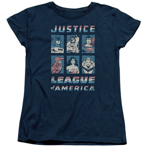 AN OFFCIALLY LICENSED JLA AMERICAN LEAGUE WOMEN'S REGULAR FIT T-SHIRT NAVY