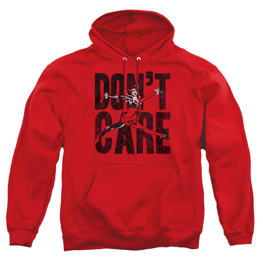 AN OFFCIALLY LICENSED JLA DON’T CARE ADULT UNISEX PULLOVER HOODIE RED