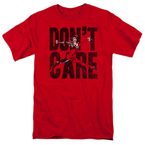 AN OFFCIALLY LICENSED JLA DON’T CARE MEN'S REGULAR FIT T-SHIRT RED