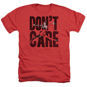 AN OFFCIALLY LICENSED JLA DON’T CARE MEN'S HEATHER T-SHIRT RED
