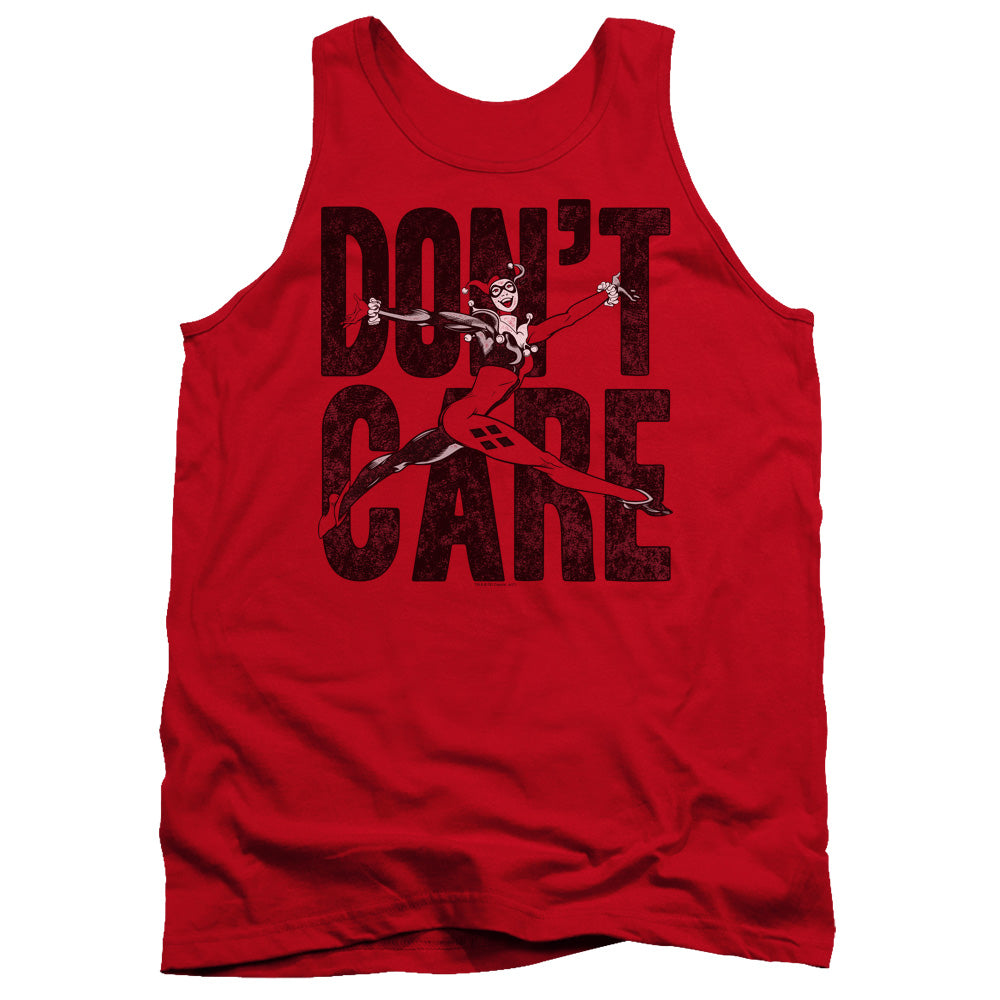 AN OFFCIALLY LICENSED JLA DON’T CARE ADULT UNISEX TANK TOP RED