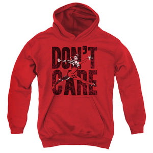 AN OFFCIALLY LICENSED JLA DON’T CARE YOUTH HOODIE RED