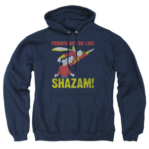 AN OFFCIALLY LICENSED JLA FRIDAYS GOT ME LIKE ADULT UNISEX PULLOVER HOODIE NAVY