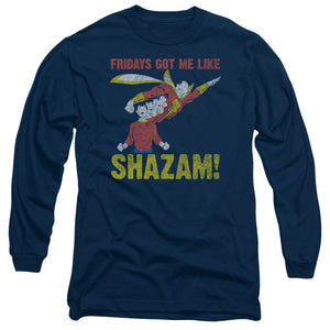 AN OFFCIALLY LICENSED JLA FRIDAYS GOT ME LIKE MEN'S LONG SLEEVE T-SHIRT NAVY