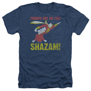 AN OFFCIALLY LICENSED JLA FRIDAYS GOT ME LIKE MEN'S HEATHER T-SHIRT NAVY