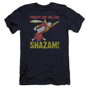 AN OFFCIALLY LICENSED JLA FRIDAYS GOT ME LIKE MEN'S PREMIUM SLIM FIT T-SHIRT NAVY