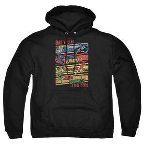 AN OFFCIALLY LICENSED JLA A TRUE HERO ADULT UNISEX PULLOVER HOODIE BLACK