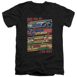 AN OFFCIALLY LICENSED JLA A TRUE HERO MEN'S V-NECK T-SHIRT BLACK