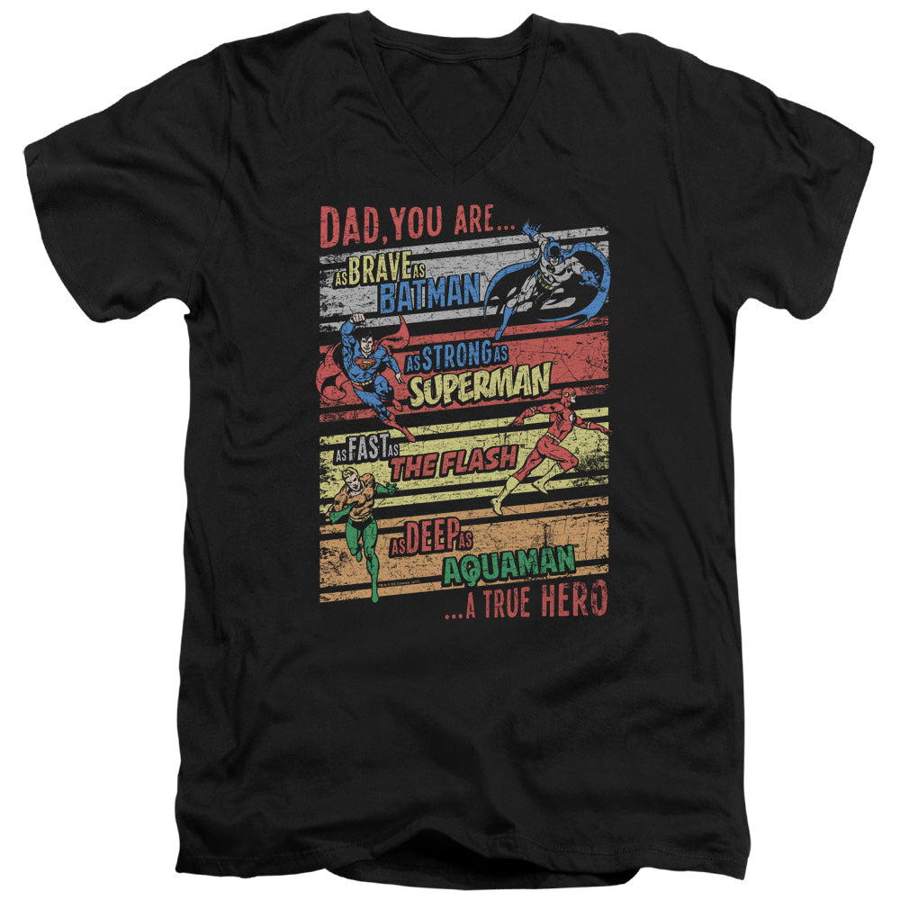 AN OFFCIALLY LICENSED JLA A TRUE HERO MEN'S V-NECK T-SHIRT BLACK