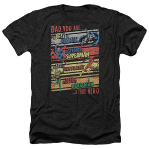 AN OFFCIALLY LICENSED JLA A TRUE HERO MEN'S HEATHER T-SHIRT CHARCOAL