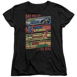 AN OFFCIALLY LICENSED JLA A TRUE HERO WOMEN'S REGULAR FIT T-SHIRT BLACK