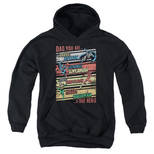 AN OFFCIALLY LICENSED JLA A TRUE HERO YOUTH HOODIE BLACK