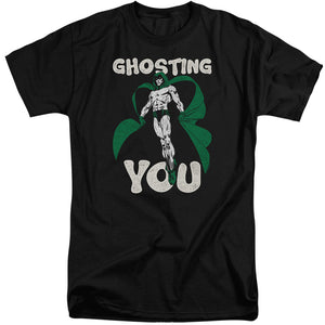 AN OFFCIALLY LICENSED JLA GHOSTING MEN'S TALL FIT T-SHIRT BLACK