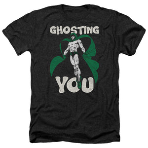AN OFFCIALLY LICENSED JLA GHOSTING MEN'S HEATHER T-SHIRT CHARCOAL