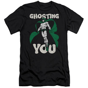 AN OFFCIALLY LICENSED JLA GHOSTING MEN'S PREMIUM SLIM FIT T-SHIRT BLACK