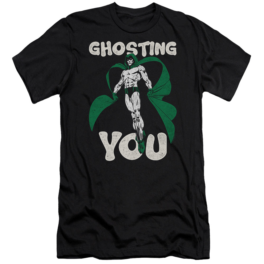 AN OFFCIALLY LICENSED JLA GHOSTING MEN'S PREMIUM SLIM FIT T-SHIRT BLACK
