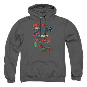 AN OFFCIALLY LICENSED JLA DAD HERO ADULT UNISEX PULLOVER HOODIE CHARCOAL