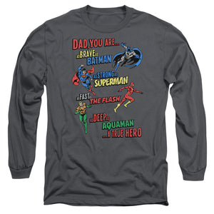 AN OFFCIALLY LICENSED JLA DAD HERO MEN'S LONG SLEEVE T-SHIRT CHARCOAL