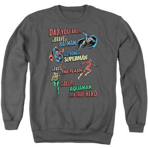 AN OFFCIALLY LICENSED JLA DAD HERO ADULT UNISEX CREWNECK SWEATSHIRT CHARCOAL