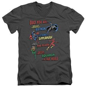 AN OFFCIALLY LICENSED JLA DAD HERO MEN'S V-NECK T-SHIRT CHARCOAL