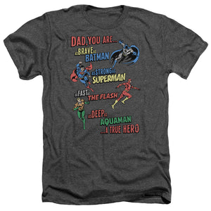 AN OFFCIALLY LICENSED JLA DAD HERO MEN'S HEATHER T-SHIRT CHARCOAL