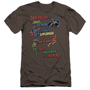 AN OFFCIALLY LICENSED JLA DAD HERO MEN'S PREMIUM SLIM FIT T-SHIRT CHARCOAL