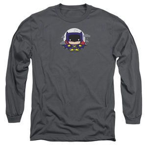 AN OFFCIALLY LICENSED JLA BATGIRL CHIBI MEN'S LONG SLEEVE T-SHIRT CHARCOAL