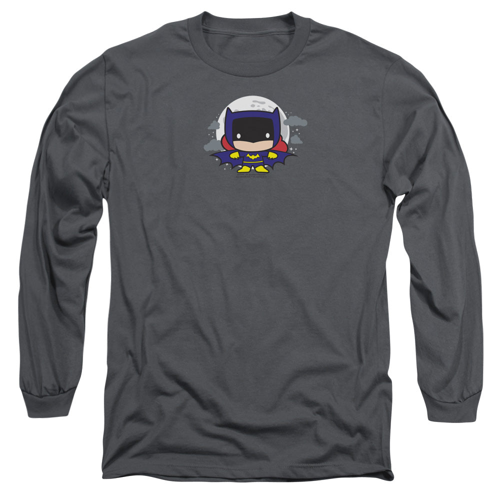 AN OFFCIALLY LICENSED JLA BATGIRL CHIBI MEN'S LONG SLEEVE T-SHIRT CHARCOAL