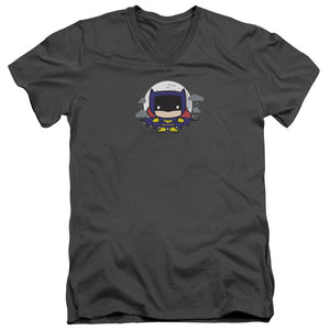 AN OFFCIALLY LICENSED JLA BATGIRL CHIBI MEN'S V-NECK T-SHIRT CHARCOAL