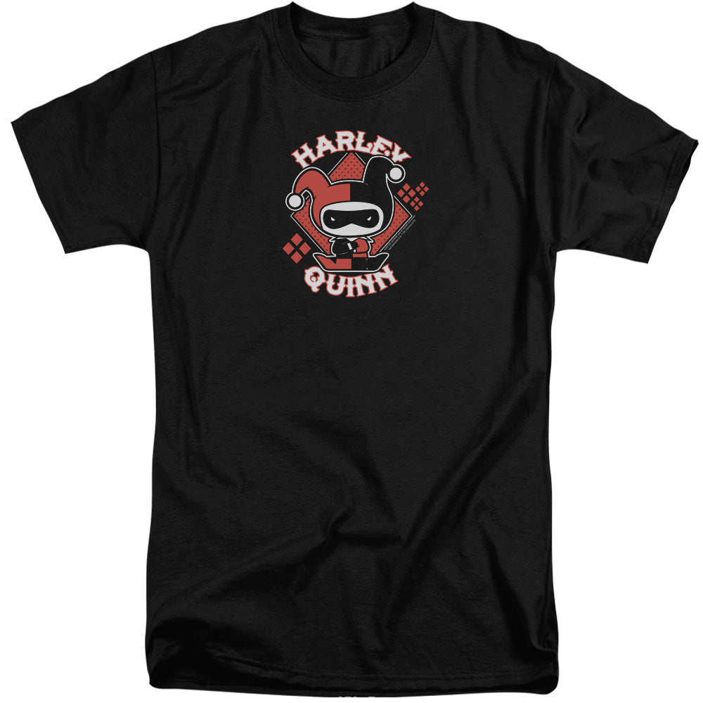 AN OFFCIALLY LICENSED JLA HARLEY CHIBI MEN'S TALL FIT T-SHIRT BLACK
