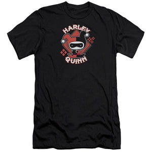 AN OFFCIALLY LICENSED JLA HARLEY CHIBI MEN'S PREMIUM SLIM FIT T-SHIRT BLACK