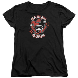 AN OFFCIALLY LICENSED JLA HARLEY CHIBI WOMEN'S REGULAR FIT T-SHIRT BLACK
