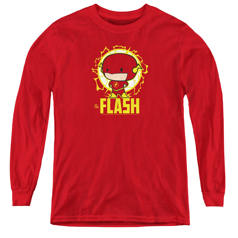 AN OFFCIALLY LICENSED DC FLASH FLASH CHIBI YOUTH LONG SLEEVE T-SHIRT RED