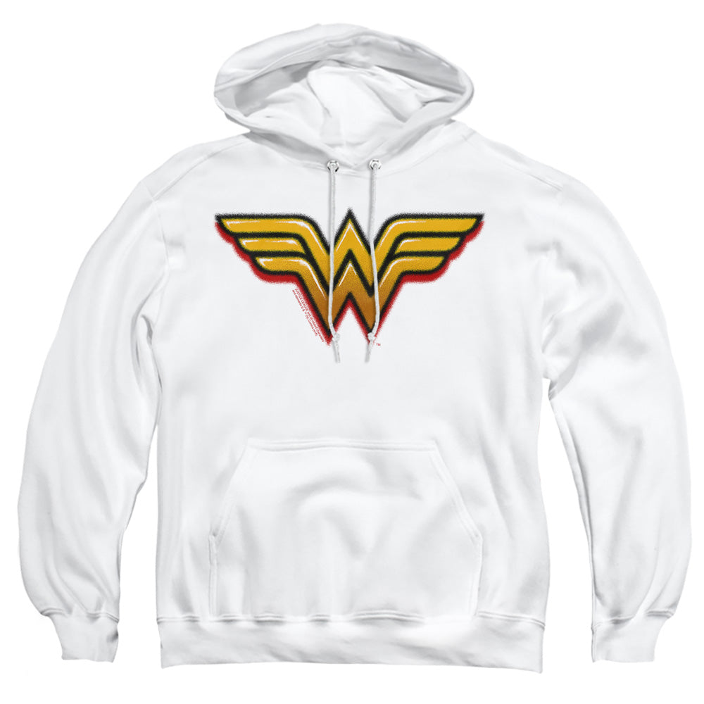 AN OFFCIALLY LICENSED DC WONDER WOMAN AIRBRUSH WW ADULT UNISEX PULLOVER HOODIE WHITE
