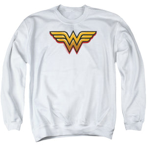 AN OFFCIALLY LICENSED DC WONDER WOMAN AIRBRUSH WW ADULT UNISEX CREWNECK SWEATSHIRT WHITE