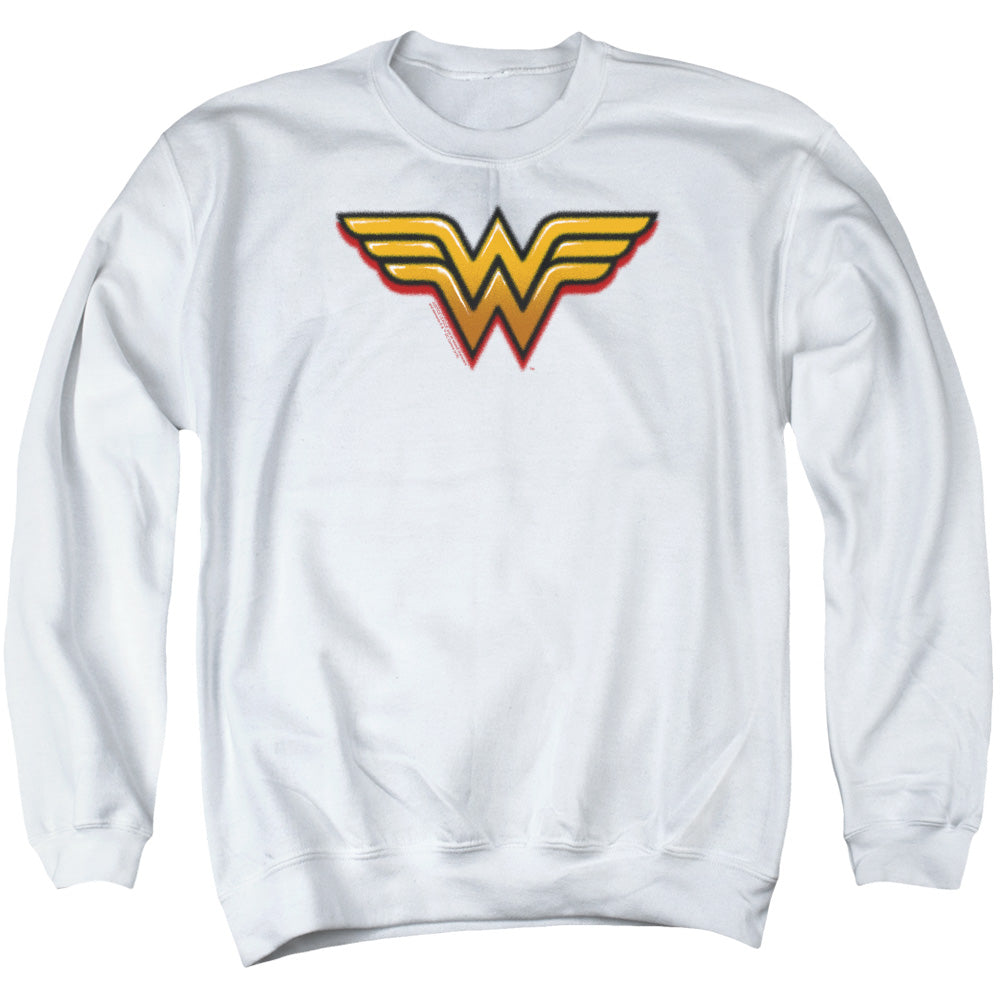 AN OFFCIALLY LICENSED DC WONDER WOMAN AIRBRUSH WW ADULT UNISEX CREWNECK SWEATSHIRT WHITE