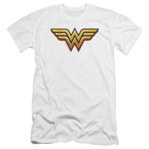 AN OFFCIALLY LICENSED DC WONDER WOMAN AIRBRUSH WW MEN'S PREMIUM SLIM FIT T-SHIRT WHITE
