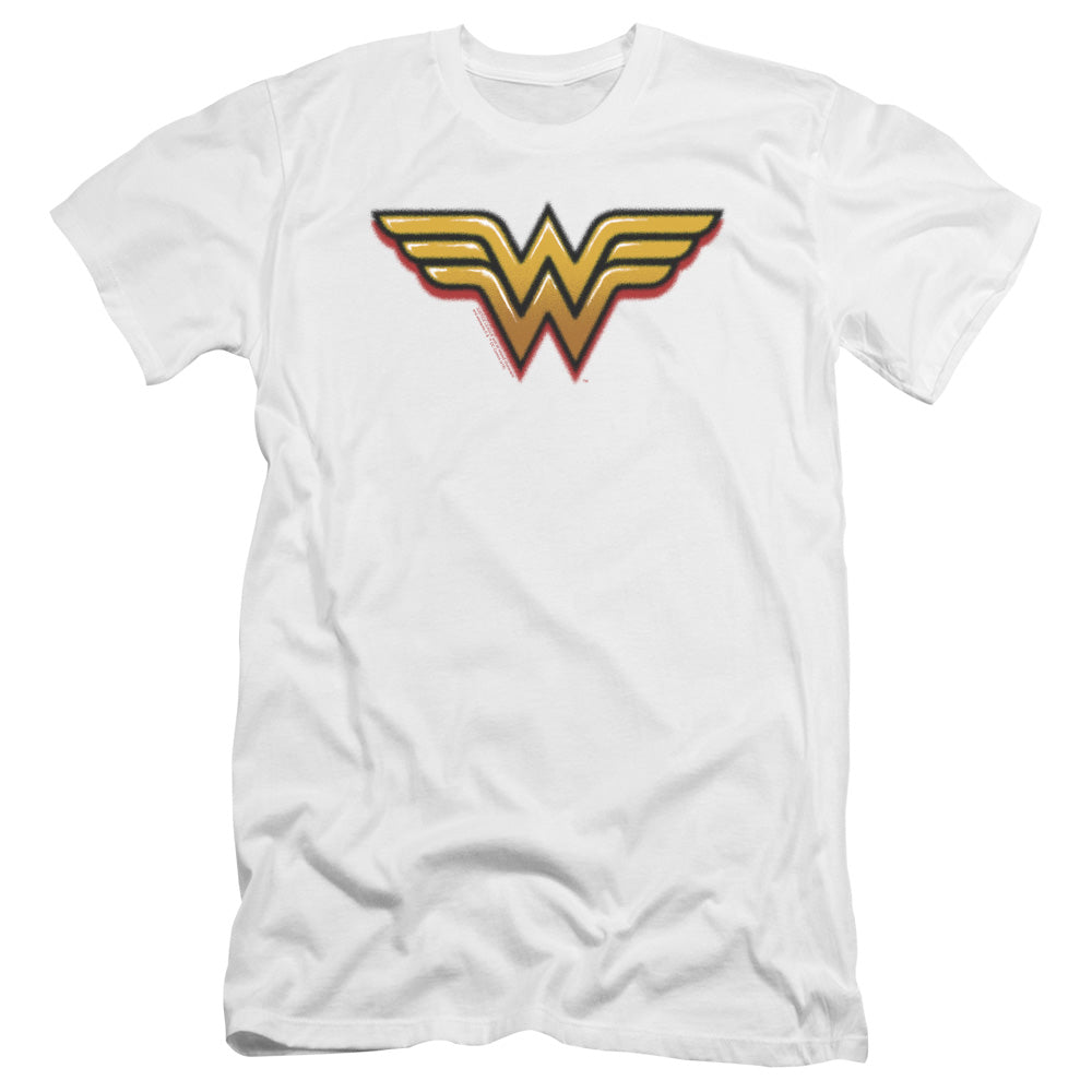 AN OFFCIALLY LICENSED DC WONDER WOMAN AIRBRUSH WW MEN'S PREMIUM SLIM FIT T-SHIRT WHITE
