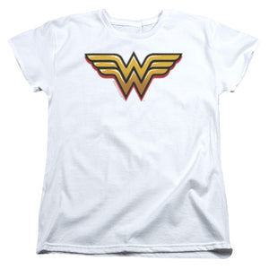 AN OFFCIALLY LICENSED DC WONDER WOMAN AIRBRUSH WW WOMEN'S REGULAR FIT T-SHIRT WHITE