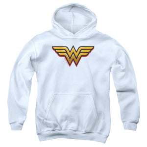 AN OFFCIALLY LICENSED DC WONDER WOMAN AIRBRUSH WW YOUTH HOODIE WHITE